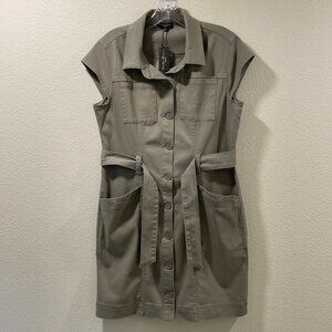 NWT HUNTER & BROWN Short Sleeve Button Front Shirt Dress Olive Sage Women L
